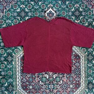 Uniqlo Women's Ribbed V-Neck Top - Burgundy